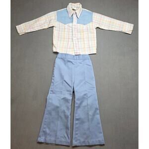 Wee Willie Boys 3T‎ Toddler 70's Outfit Shirt Bell Bottons Blue 2 Piece Western